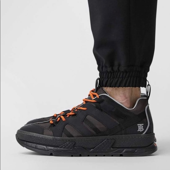 BURBERRY LOW TOP SNEAKERS BLACK & BROWN SIZE 9us BRAND NEW - Picture 3 of 9